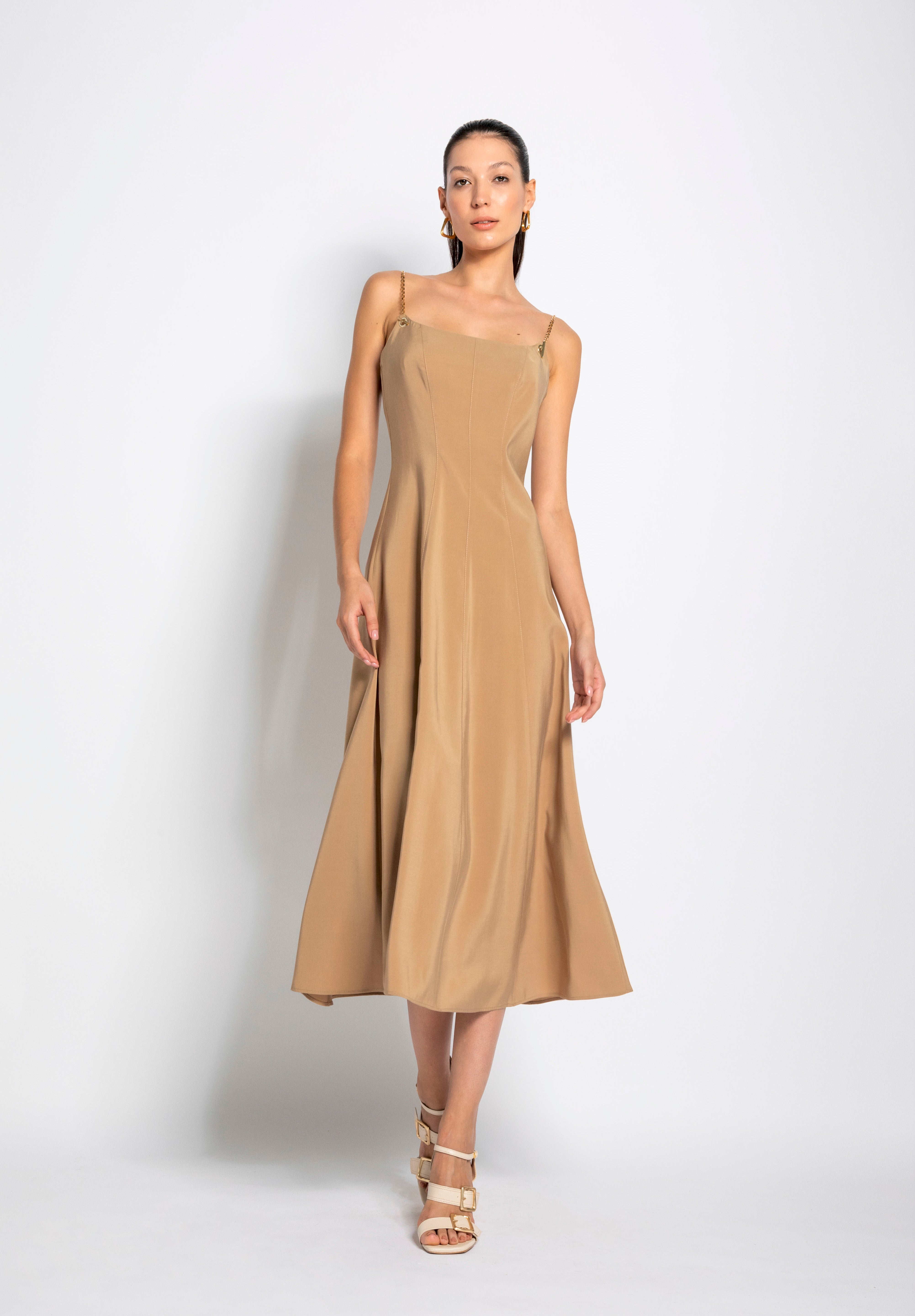 Abito lungo con bretelle catena in tencel - Compagnia Italiana