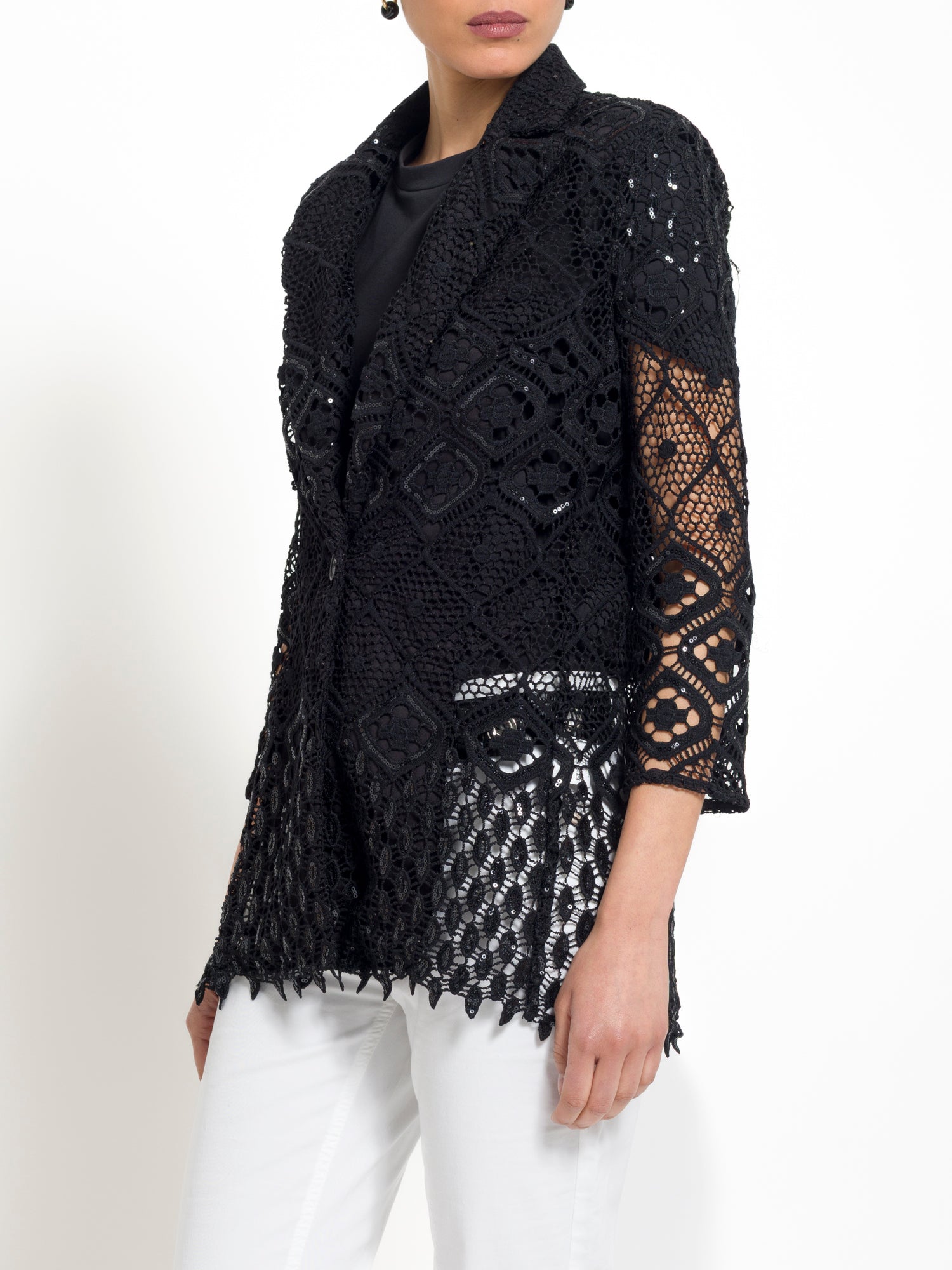 Giacca monopetto in tessuto macrame con paillettes - Compagnia Italiana