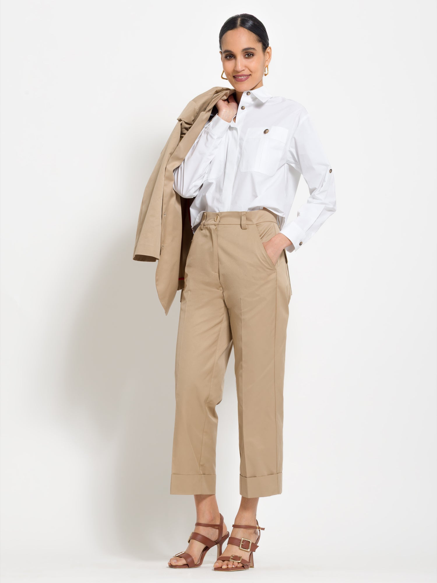 Pantalone in canvas di cotone con risvolto - Compagnia Italiana