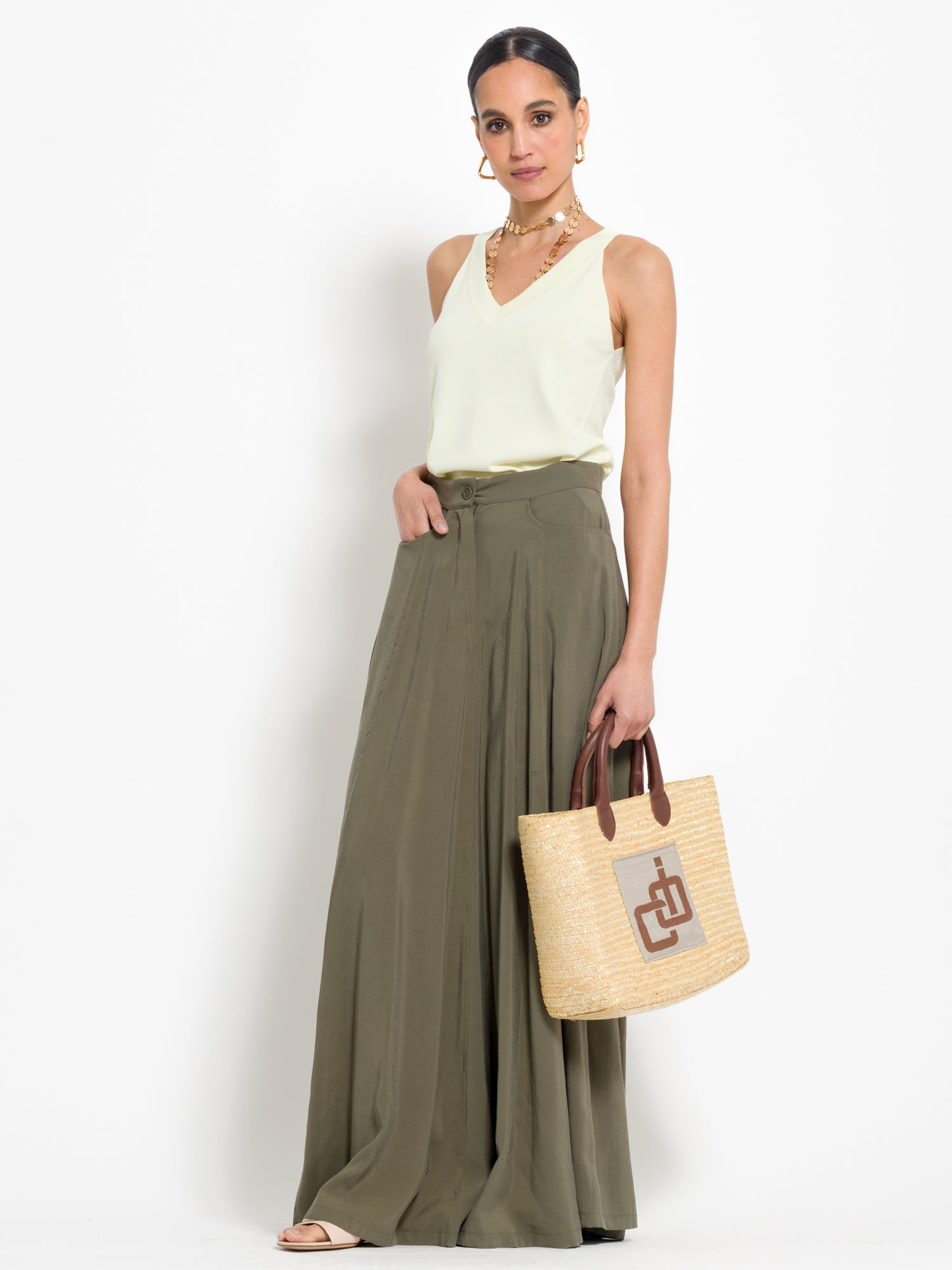 Gonna lunga in tencel con tasche - Compagnia Italiana