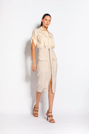 Gonna midi con tasche e zip in tencel - Compagnia Italiana