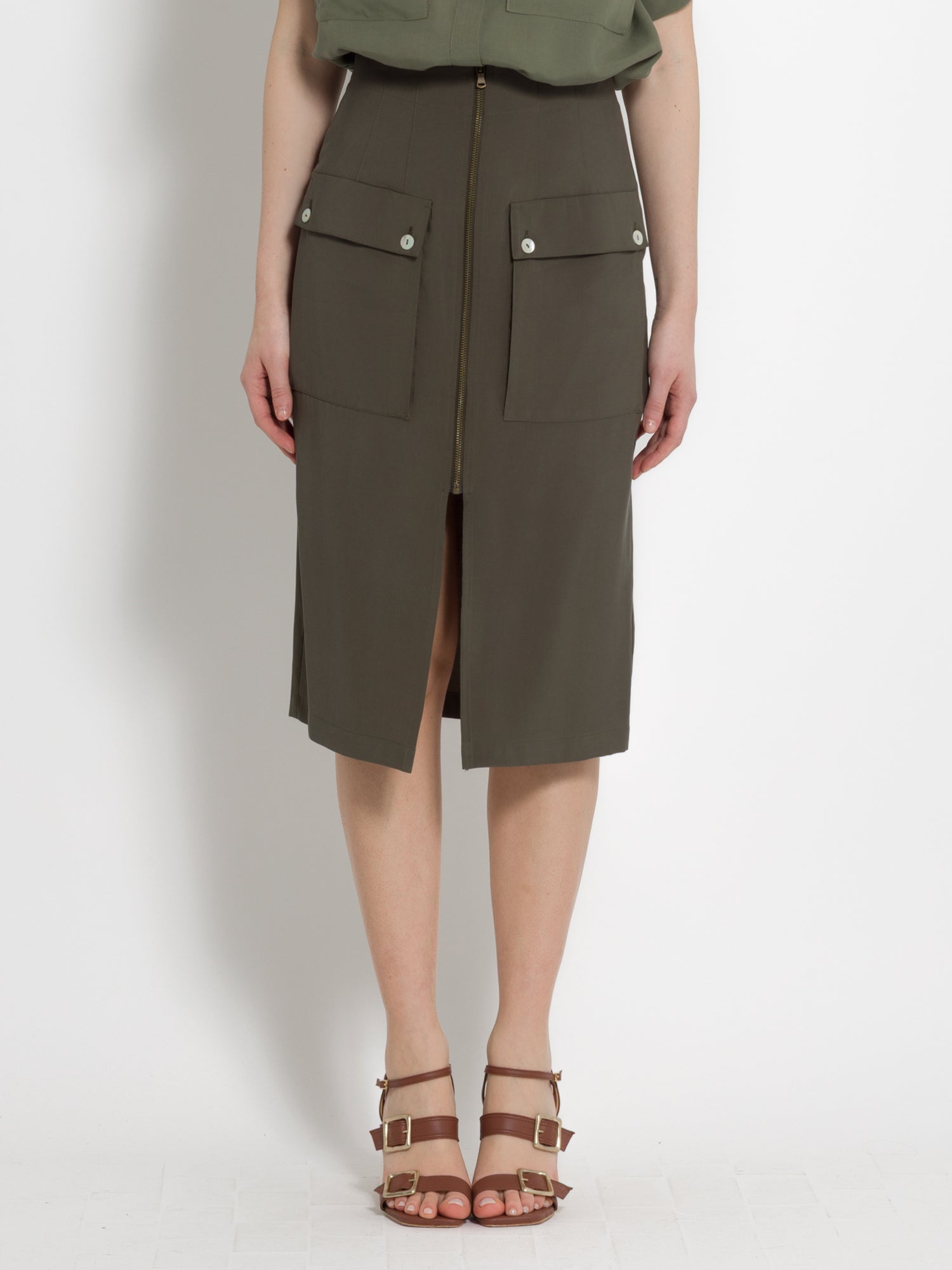 Gonna midi con tasche e zip in tencel - Compagnia Italiana