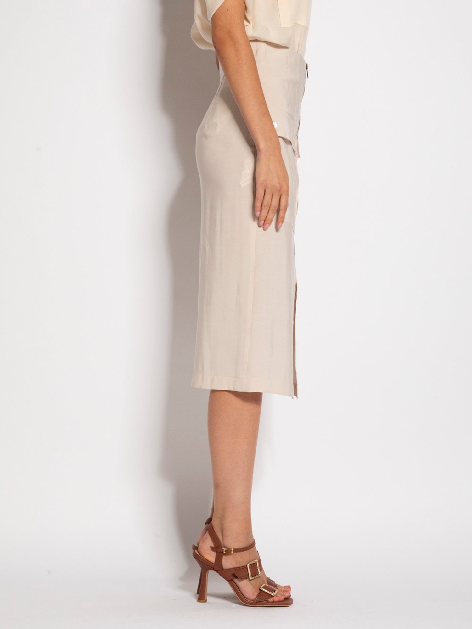 Gonna midi con tasche e zip in tencel - Compagnia Italiana