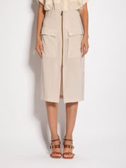 Gonna midi con tasche e zip in tencel - Compagnia Italiana