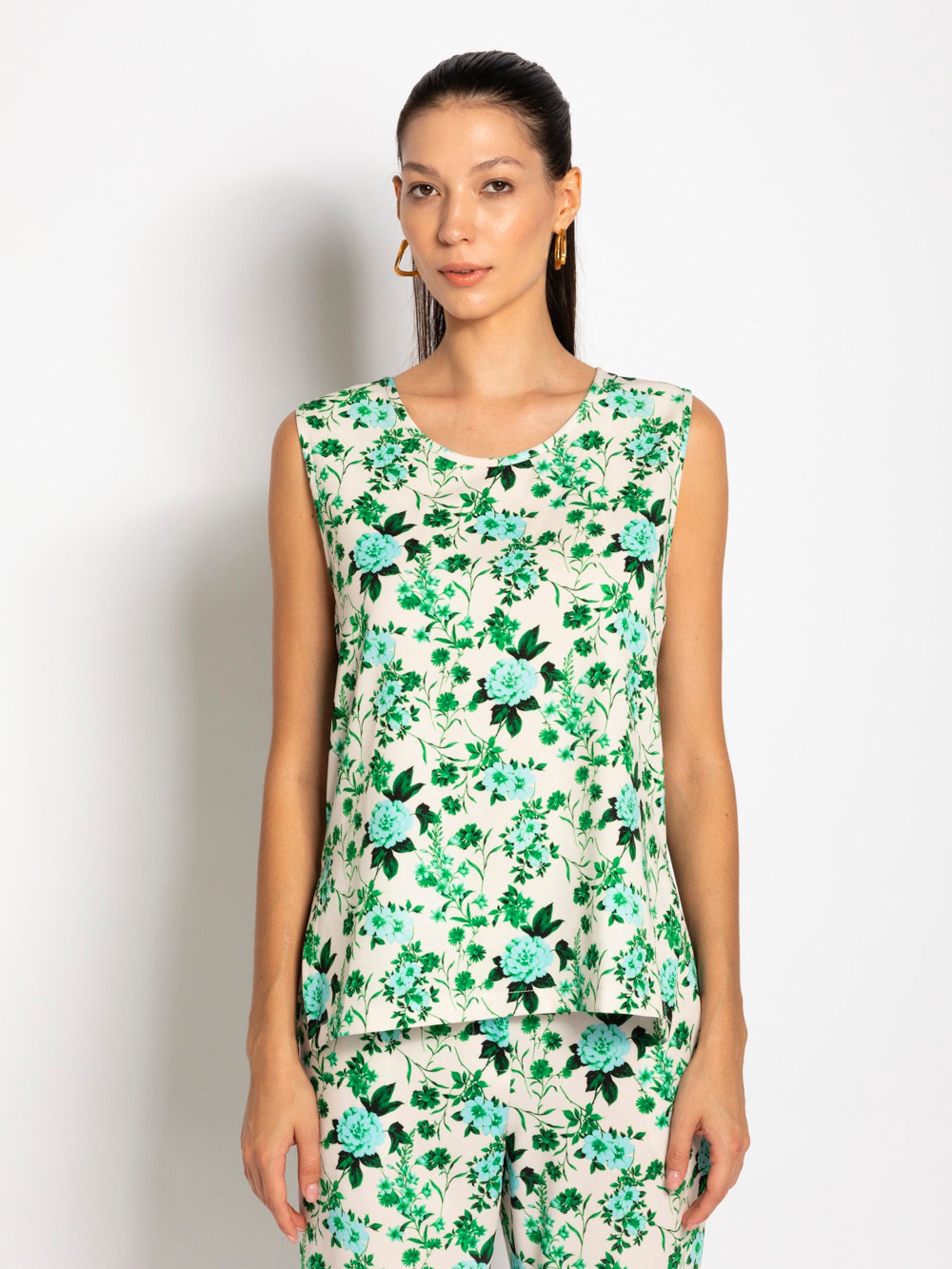 Top smanicato stampa fiori - Compagnia Italiana