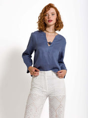 Blusa in lino con applicazione - Compagnia Italiana