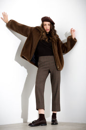 Pantalone con risvolto pied de poule