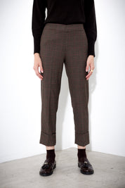 Pantalone con risvolto pied de poule