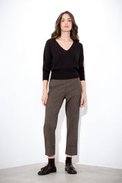 Pantalone con risvolto pied de poule