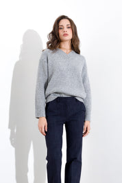 Maglia scollo a V filo lurex