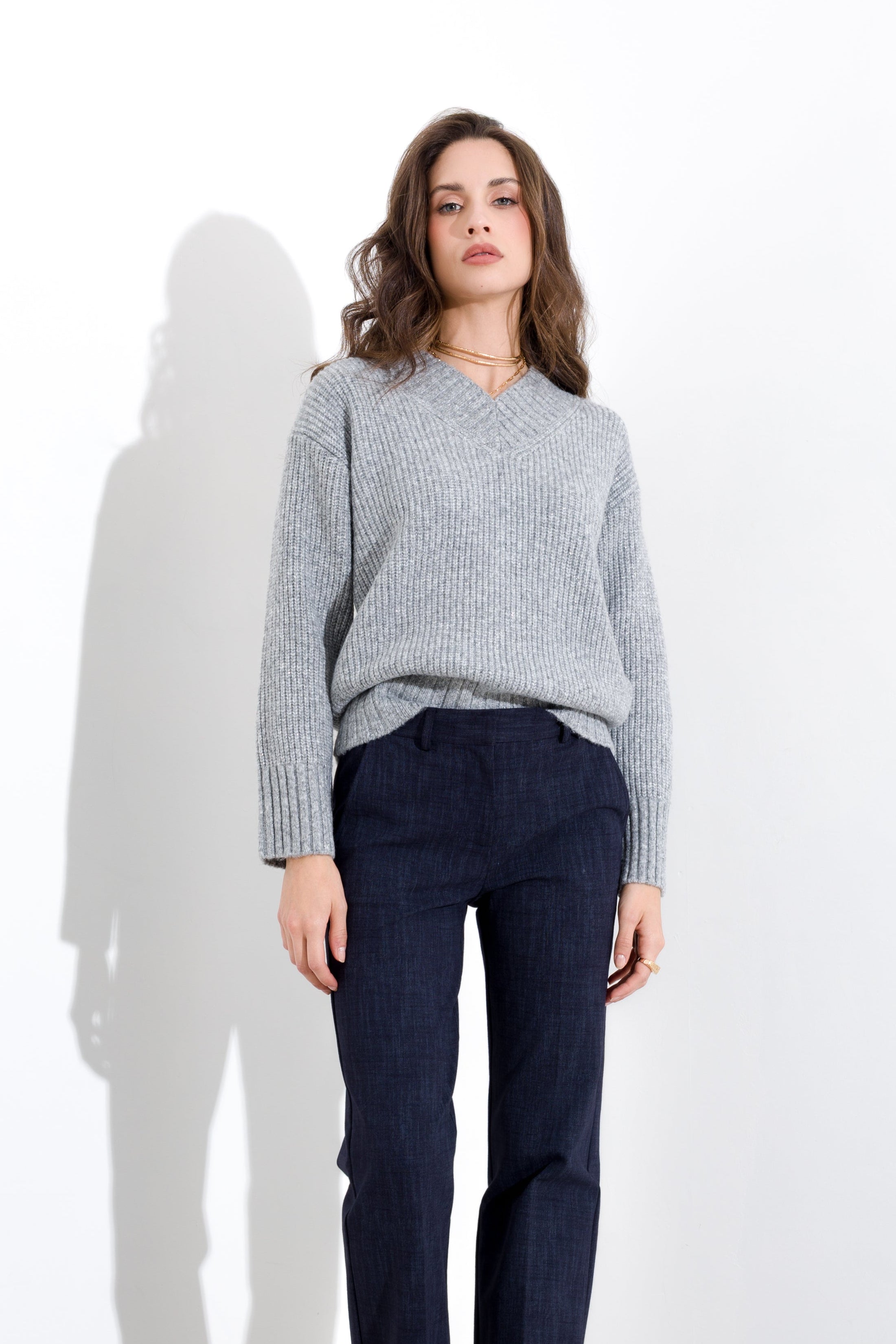 Maglia scollo a V filo lurex
