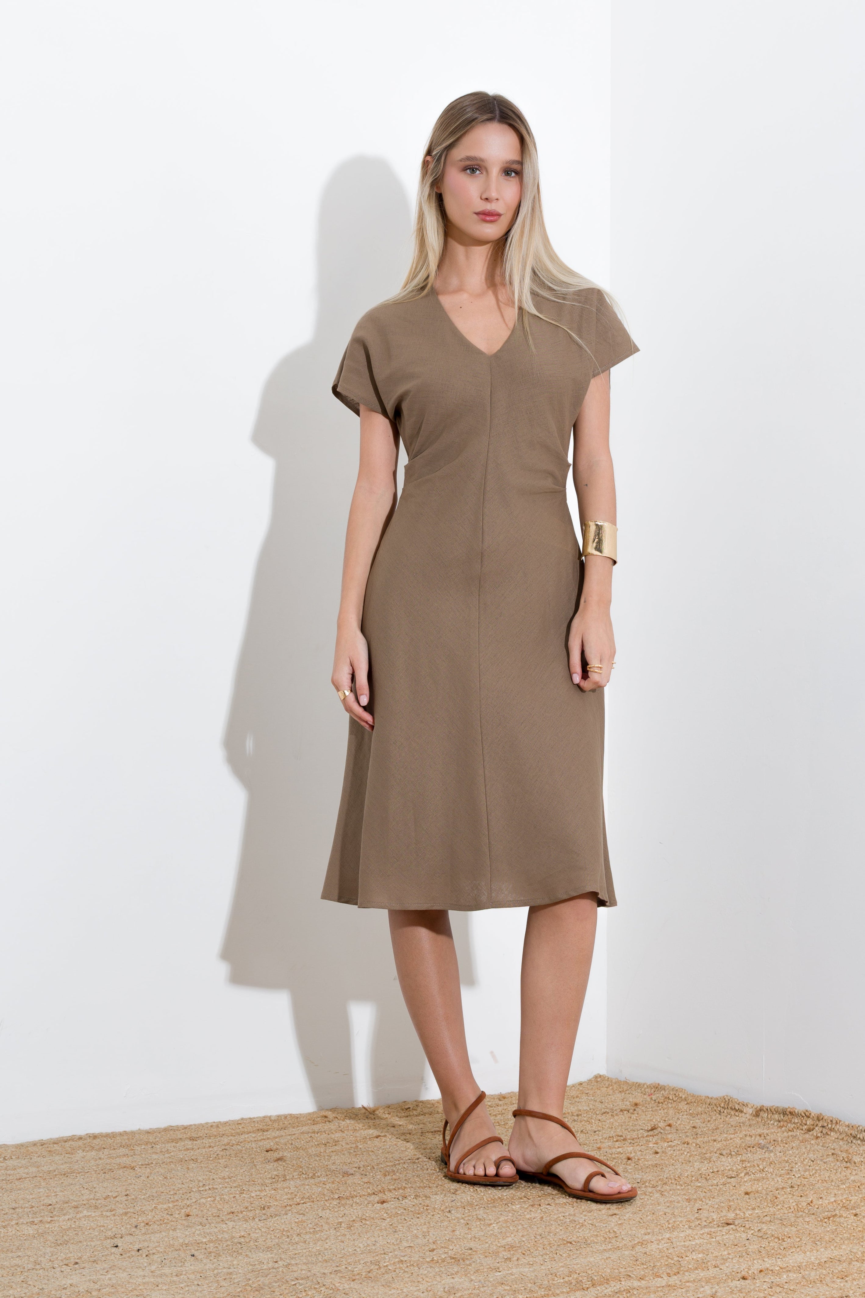 Midi dress in viscose linen