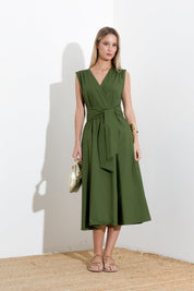 Cotton dress with sash