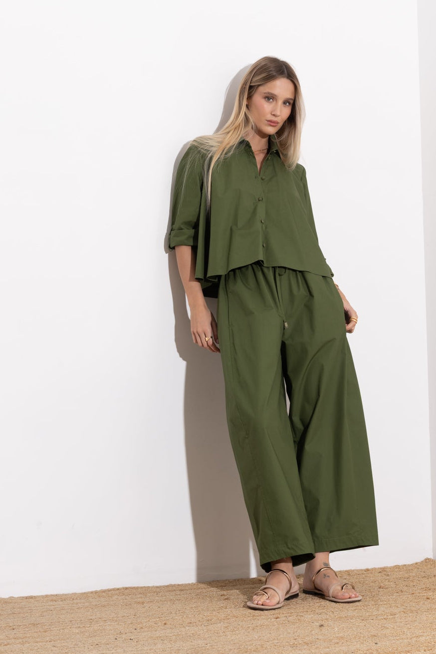 Pantalone over in cotone con coulisse