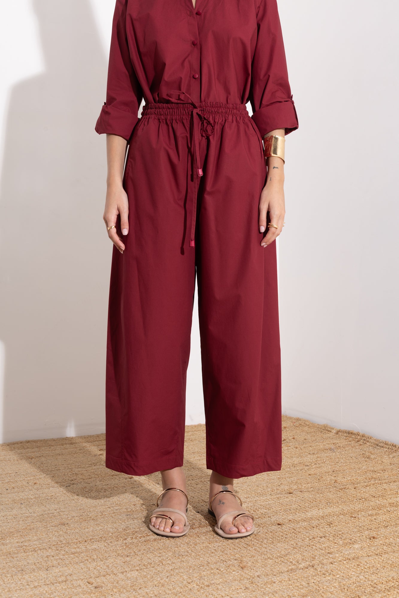 Oversized cotton trousers with drawstring
