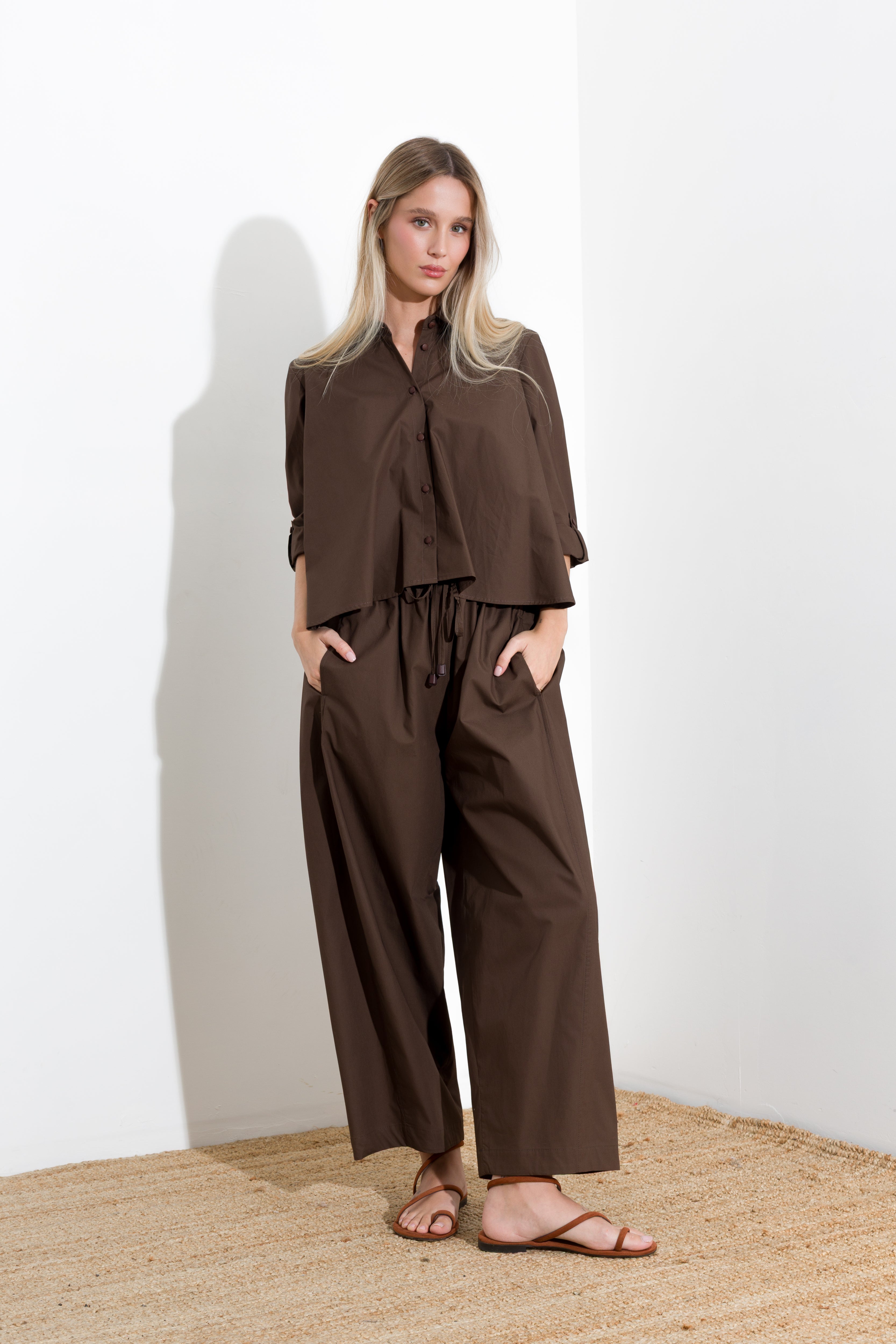 Oversized cotton trousers with drawstring