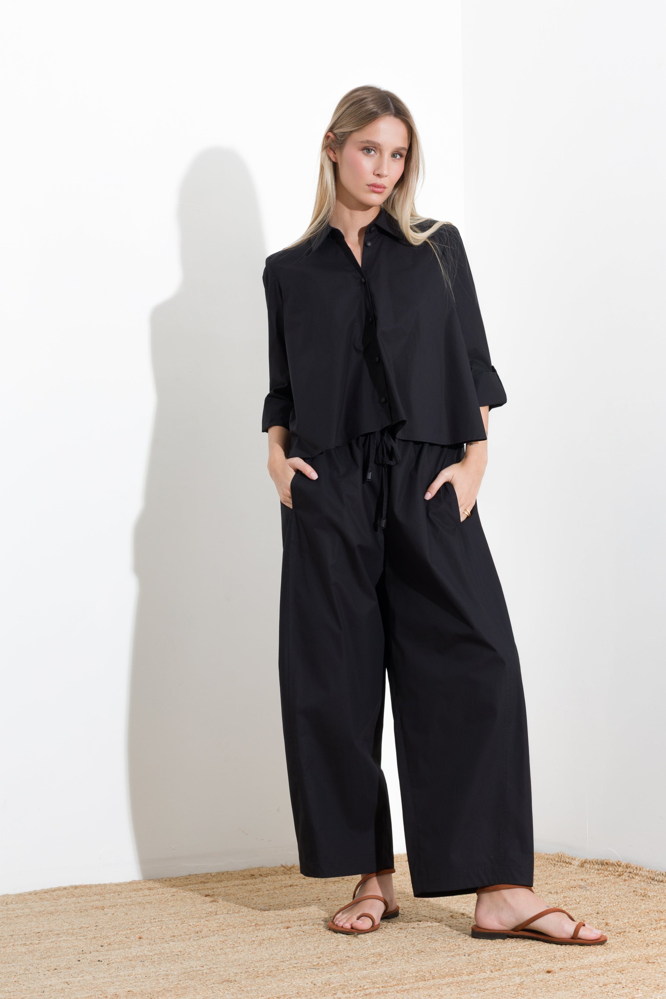 Oversized cotton trousers with drawstring