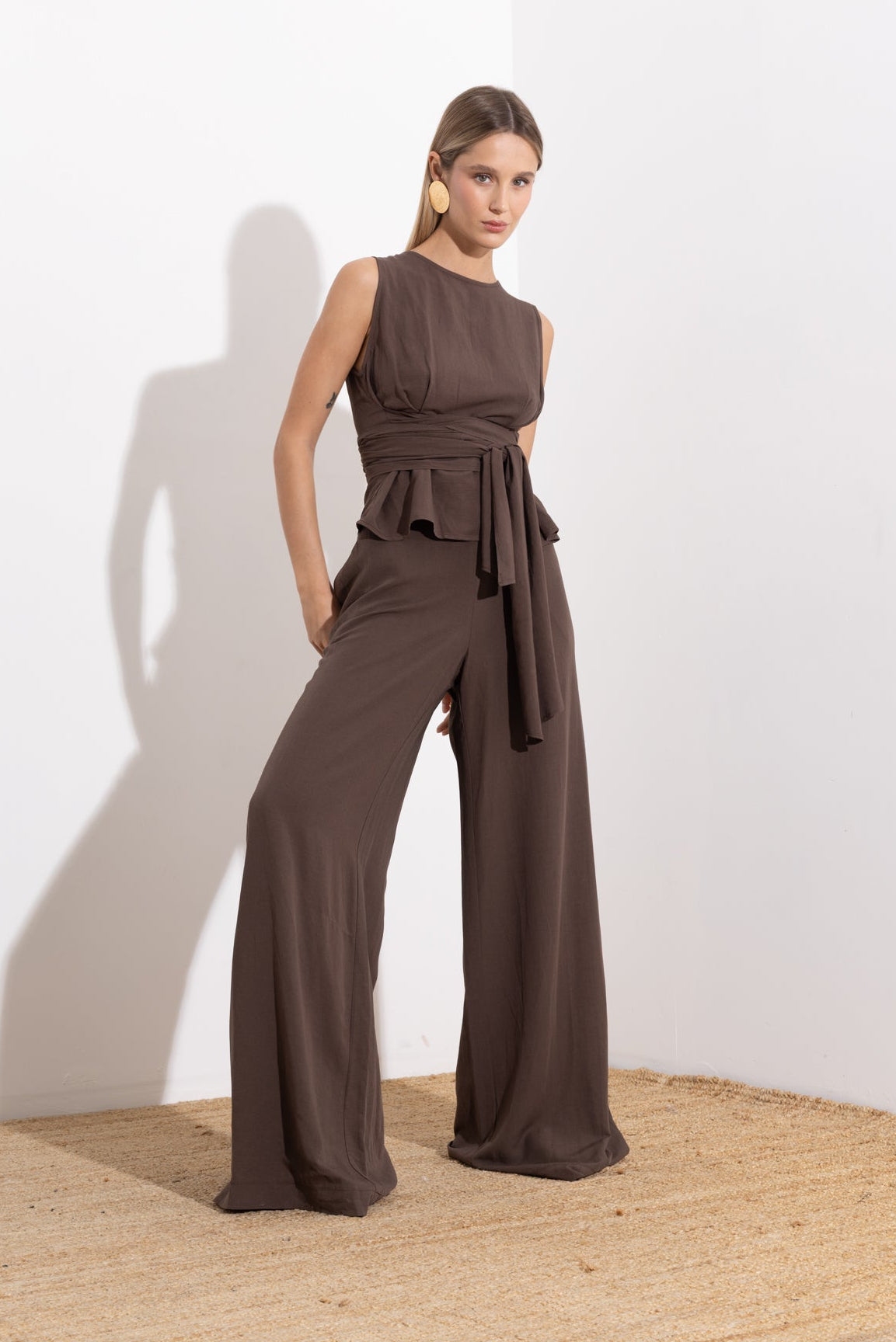 Pantalone palazzo in lino viscosa