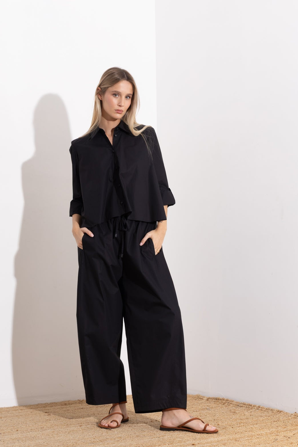 Pantalone over in cotone con coulisse