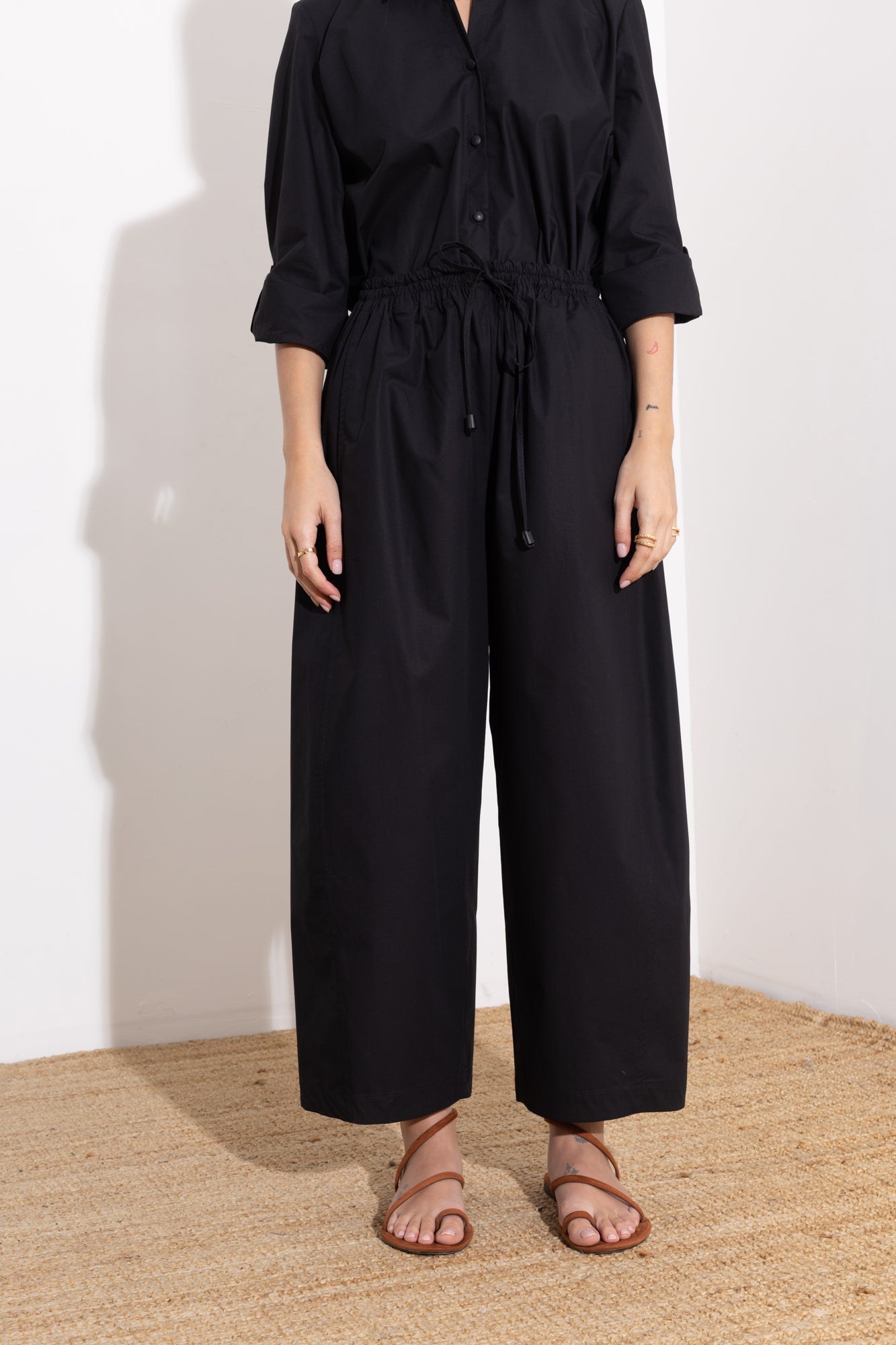 Oversized cotton trousers with drawstring