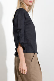 Maglia in misto lino con applicazioni