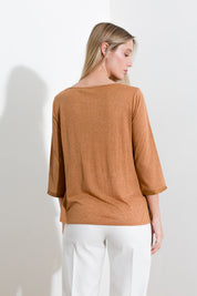 Maglia in misto lino e applicazioni