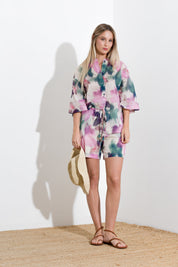 Shorts in mussola di cotone stampa fiore