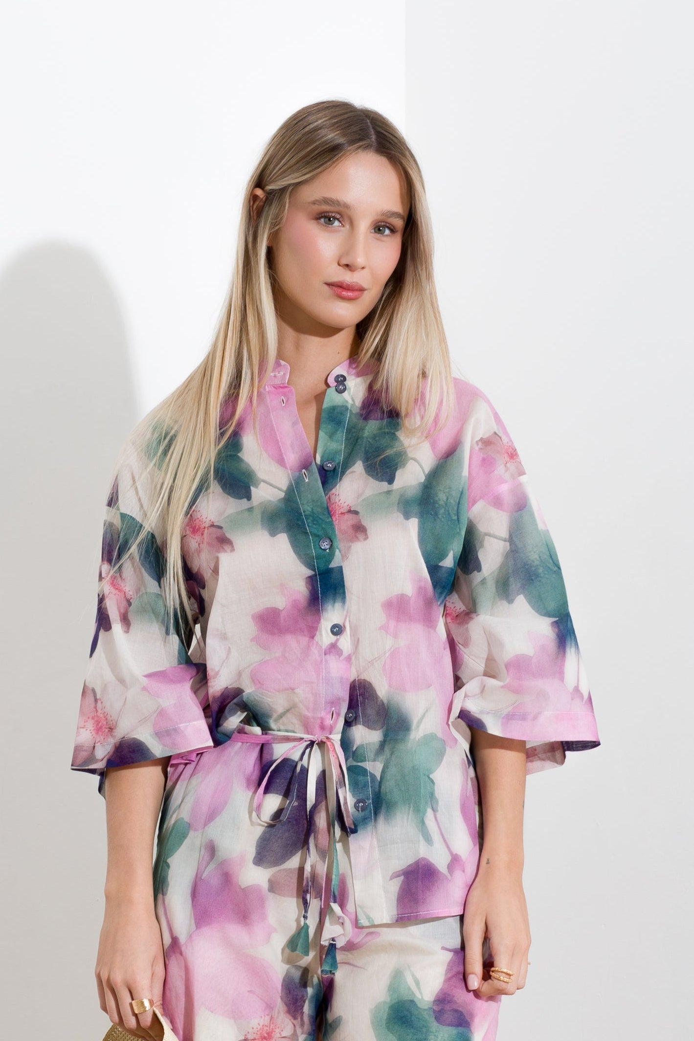 Camicia in mussola di cotone stampa fiore