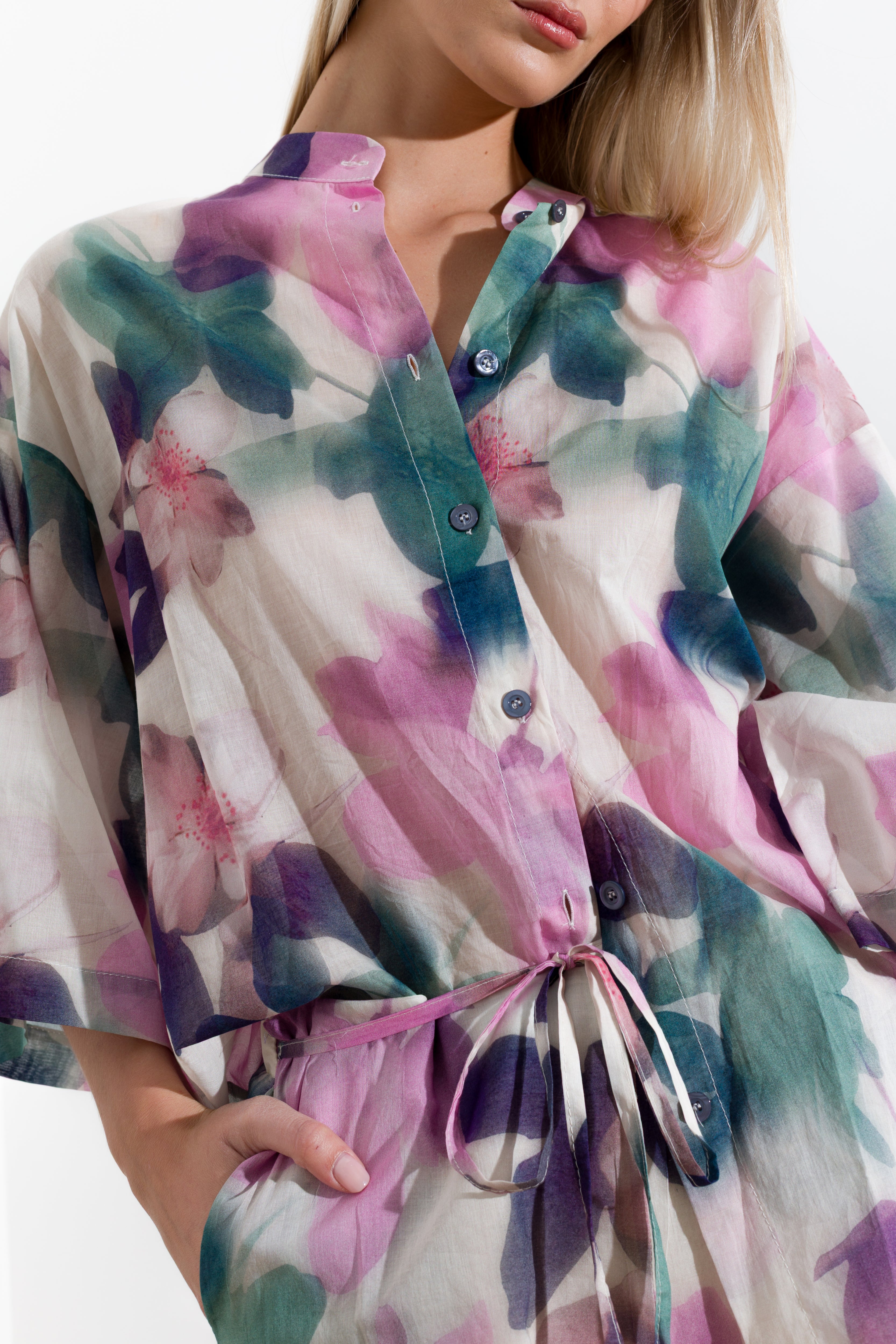 Camicia in mussola di cotone stampa fiore