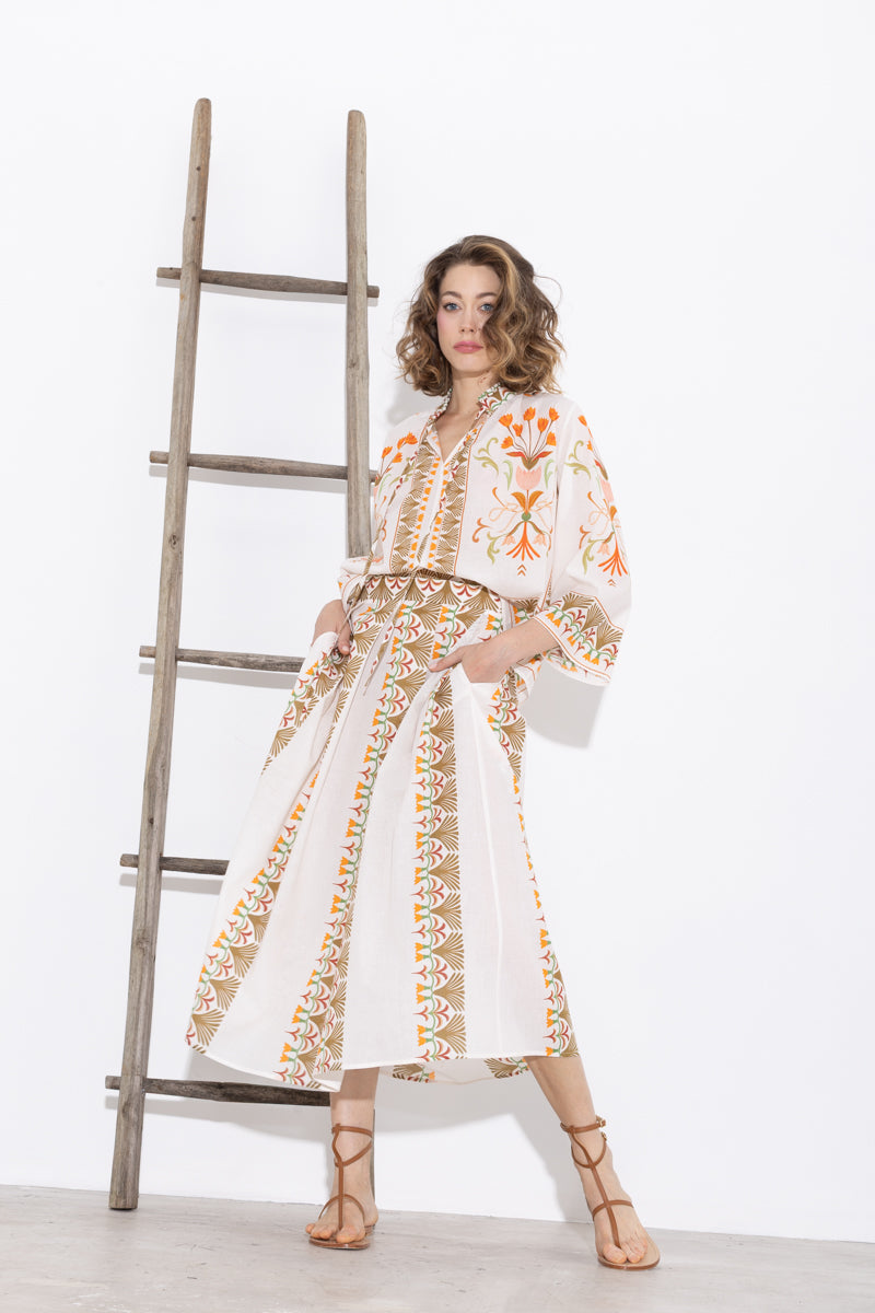 Long skirt in printed cotton voile