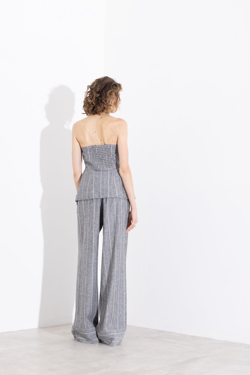 Top gessato in viscosa lino