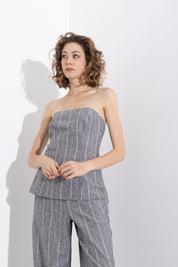 Top gessato in viscosa lino