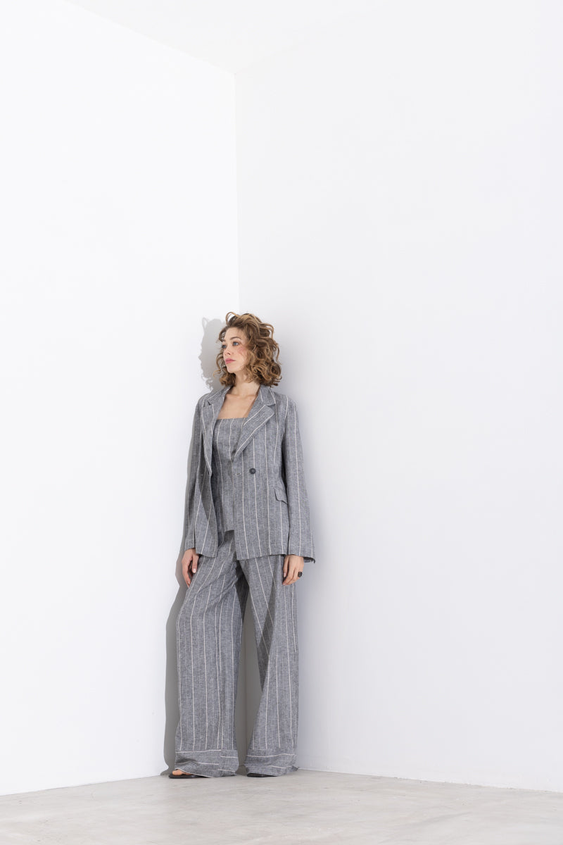 Pantalone gessato in viscosa lino