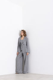 Pantalone gessato in viscosa lino