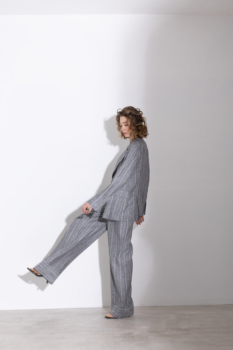 Blazer gessato in viscosa lino