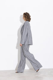 Pantalone gessato in viscosa lino