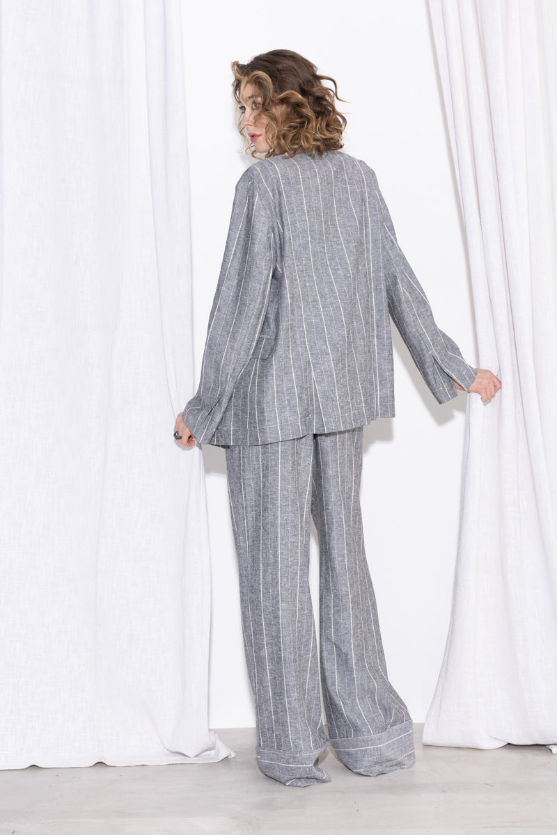 Pantalone gessato in viscosa lino