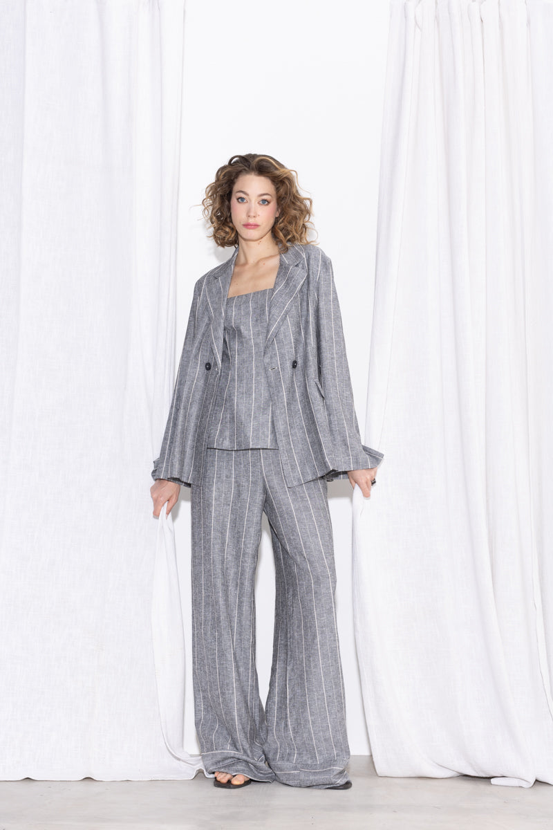 Top gessato in viscosa lino