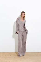 Pinstriped top in viscose and linen