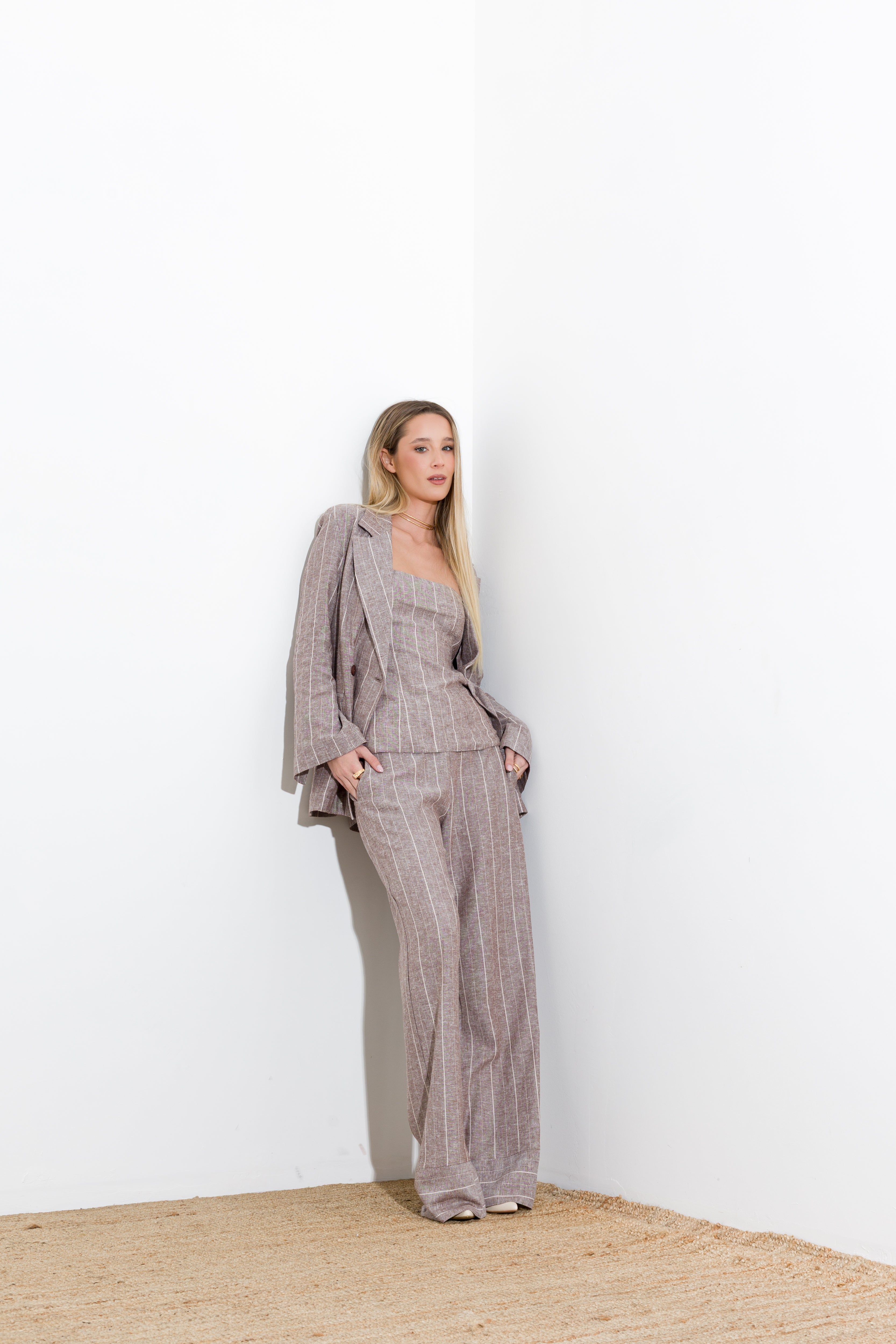 Pinstriped trousers in viscose linen