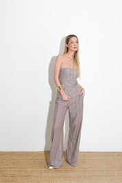 Pinstriped trousers in viscose linen