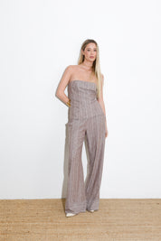 Pinstriped top in viscose and linen