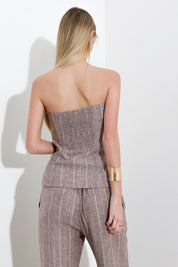 Pinstriped top in viscose and linen