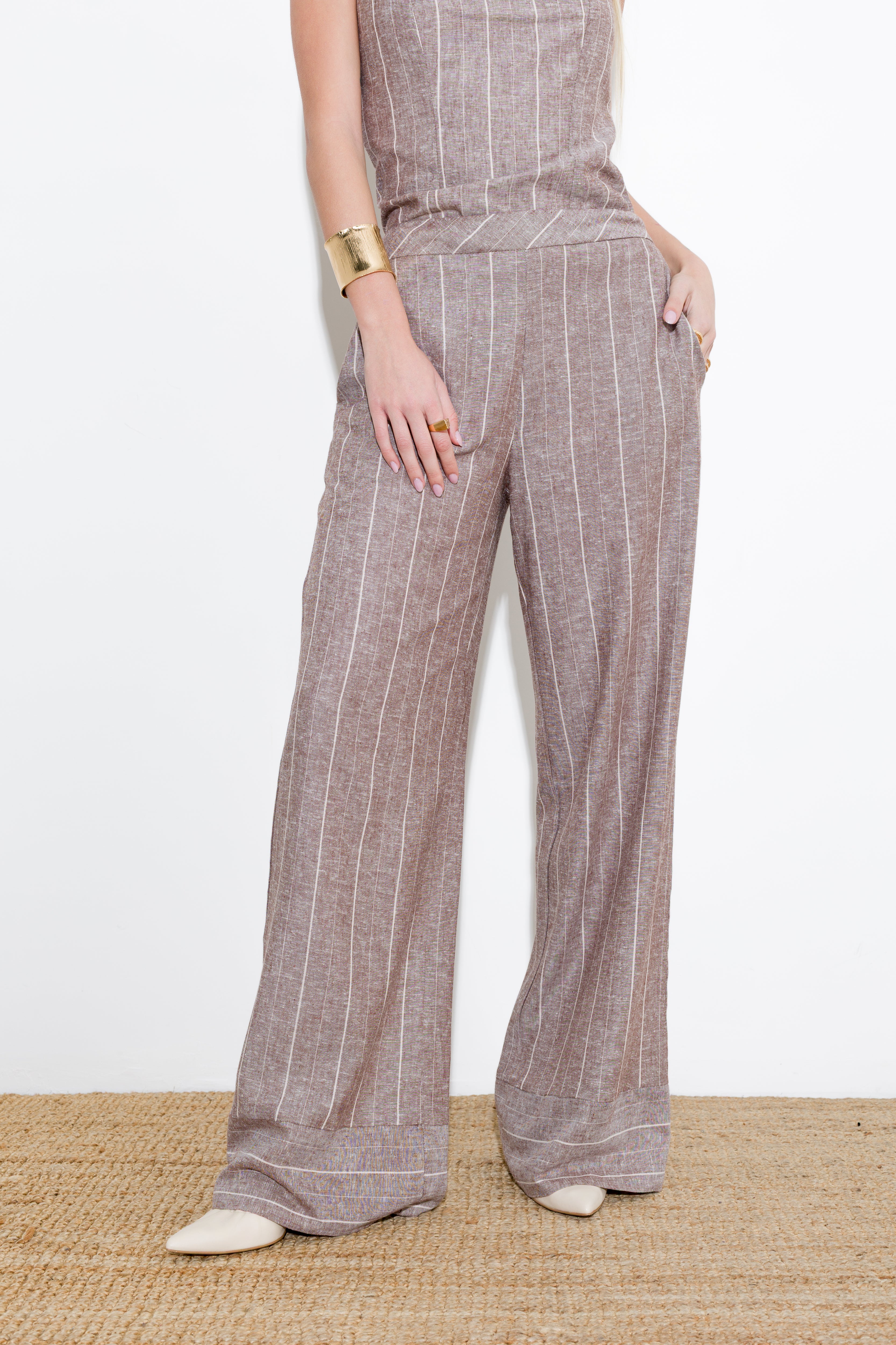 Pinstriped trousers in viscose linen
