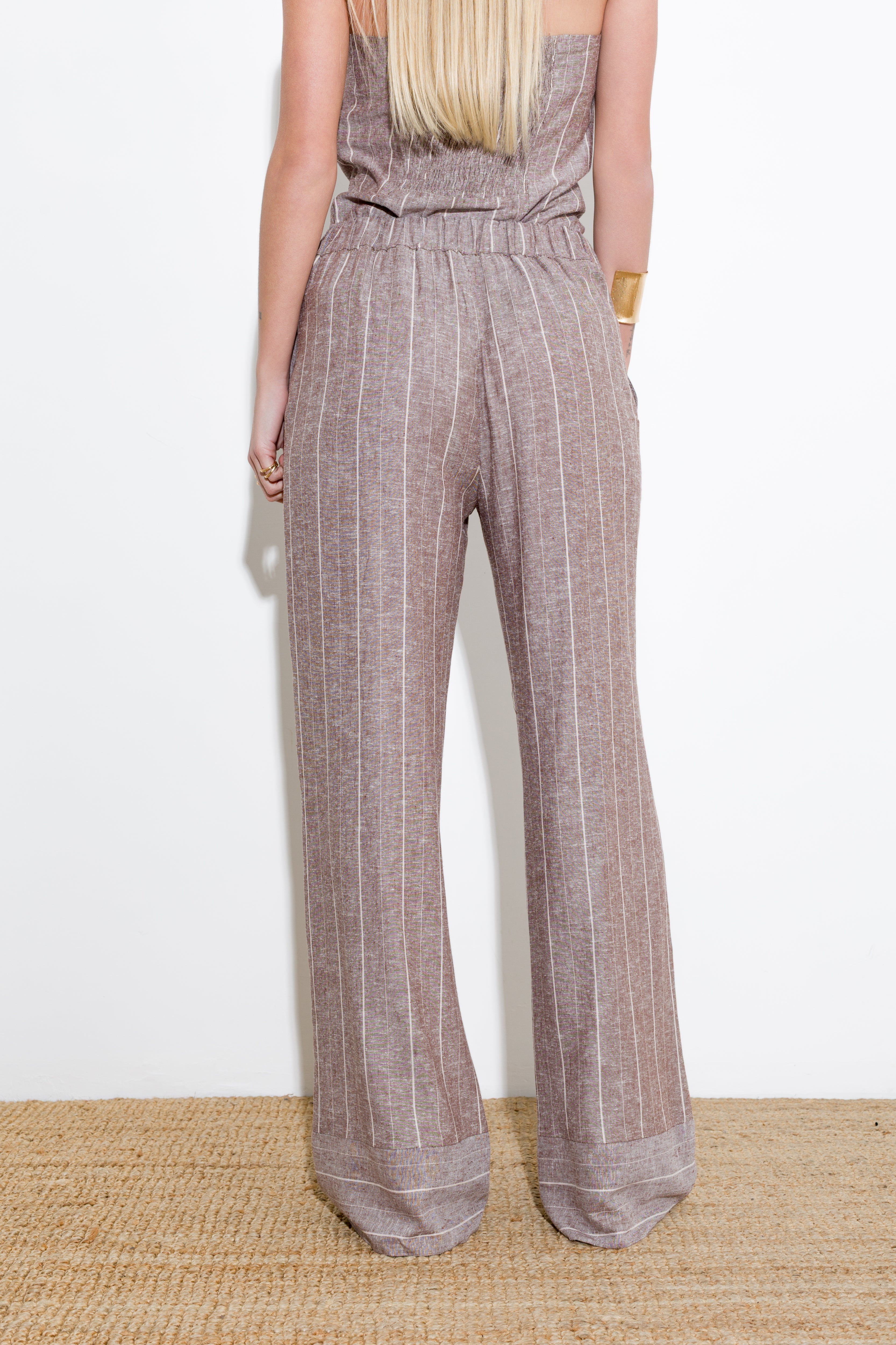 Pinstriped trousers in viscose linen