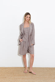 PINSTRIPED BERMUDA SHORTS IN LINEN VISCOSE