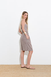 PINSTRIPED BERMUDA SHORTS IN LINEN VISCOSE