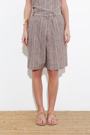 PINSTRIPED BERMUDA SHORTS IN LINEN VISCOSE