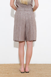 PINSTRIPED BERMUDA SHORTS IN LINEN VISCOSE