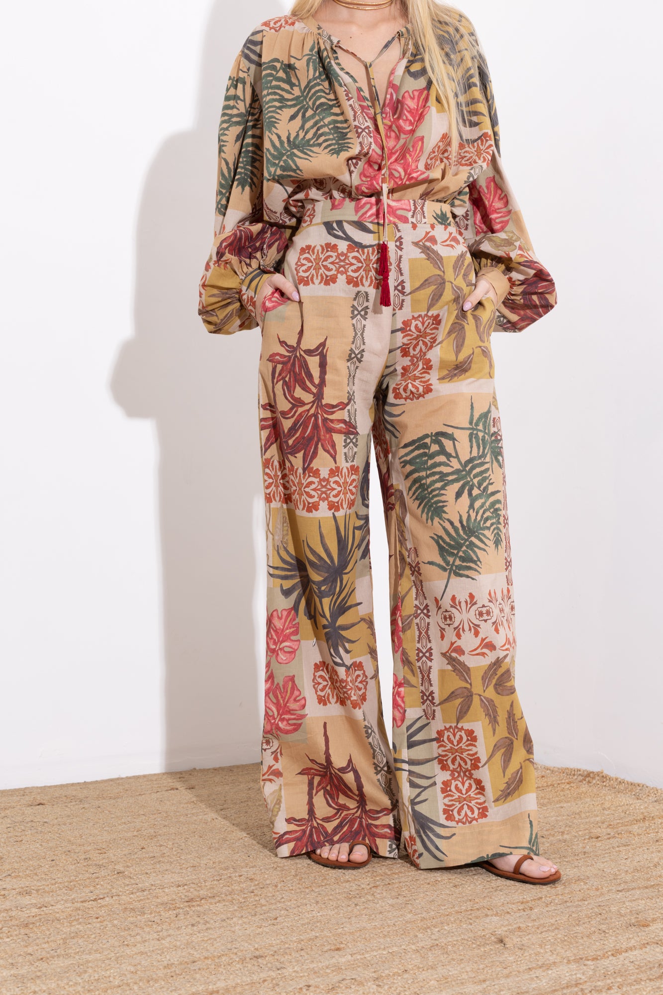 Pantalone in mussola di cotone stampato